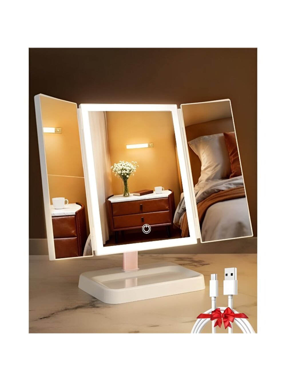 Vanity Mirror with Lights, Makeup Mirror 1X, 2X, 3X Magnification, Trifold 9" L